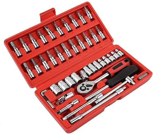 Image of SPARSHMART 46 In 1 Tool Kit - 46 In 1 Pcs Tool Kit & Screwdriver And Socket Set Car Repair Tool Set Hand Kit Multi -Purpose Combination Tool Case Precision Socket Set With Plastic Box