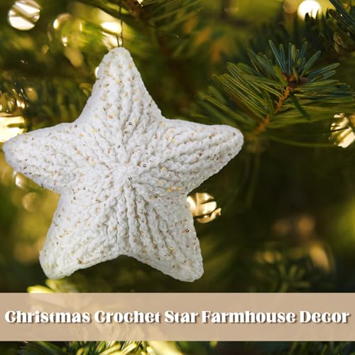 Syhood ZIF-SYHOO-3236 10 Inch Christmas Tree Topper Crochet Star Golden Glitter Farmhouse Holiday Xmas Decor thumb #4