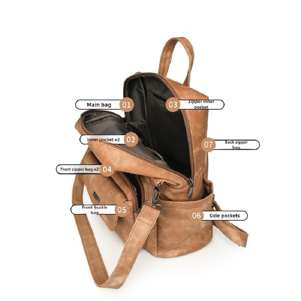 Mochila de cuero PU para mujer, bolso de hombro, mochila casual a la moda antirrobo, mochila de viaje grande para mujer