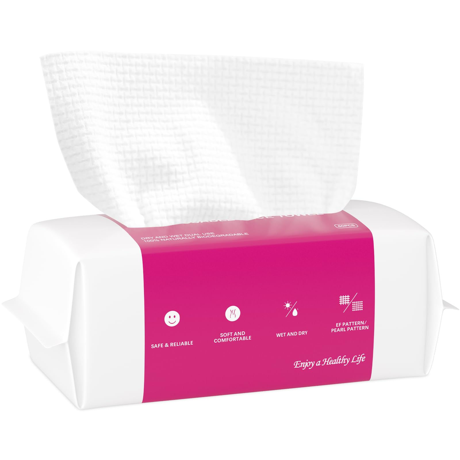 Disposable Face Towel 60 Count, 20 x 20cm Cotton Tissue Dry Face Wipes Skin Clean