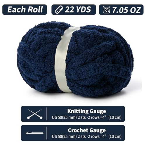 Image of 10 Pack of Jumbo Chunky Yarn for Hand Knitting,10# Super Bulky-Fluffy Chenille Yarn, 220 yds /70.5 oz Soft Thick Yarn for Crocheting Chunky Knit Throw Blankets.(Denim Blue)
