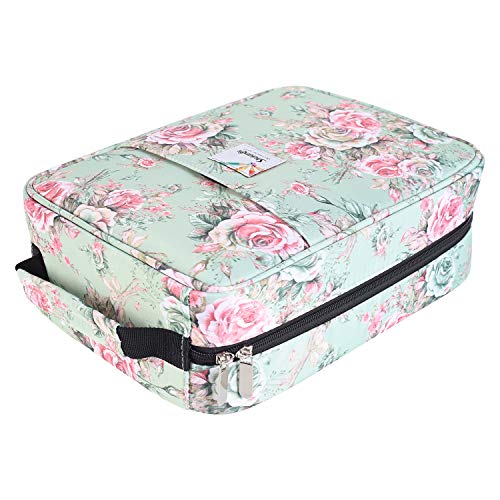 Image of Pencil Case Slot Holds 270 to 274 Colored Pencils or 180 to184 Color Gel Pens with Zipper Closure Large Capacity Nylon Pen Organizer for Artist Green Rose