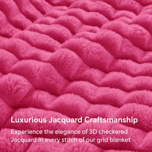 Image of BEDELITE 3D Checked Hot Pink Fleece Throw Blanket for Couch, 50x60 Inches