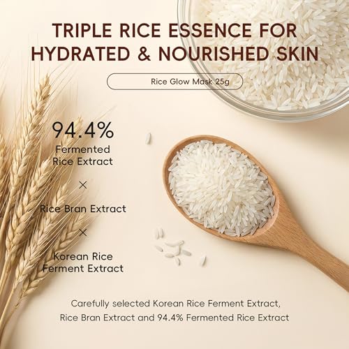 Image of 3 Pack Rice Glow Mask, Rejuvenating Clarity Collagen Essence Facial Mask with 94.4% Triple Rice Ferment Complex & Hyaluronic Acid, Soft Skin-Fitting Mask Deeply Hydrated Skin