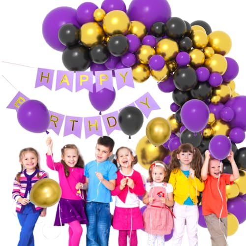 Image of Purple Black Gold Balloon Arch Garland Kit - Purple Black Metallic Gold Balloons for Purple Birthday Wedding Engagement Class of 2026 Graduation Party Decorations