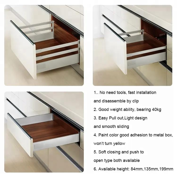 Image of DBR Innotech Drawer for Modular Kitchen & Office Tandem Box with Full Extension Double-Walled System with Railing Pack of 1 Set (4 x 20 Inche, White)