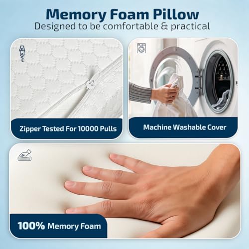Image of amazon basics Memory Foam Contour Bed Pillow, Ergonomic Design with Adjustable Height, Breathable Washable Cover, Bed Pillow for Sleeping - 50 x 30 x 10 cm (White)