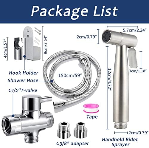 Handheld Bidet Sprayer, Spray Attachment for Toilet with 59Hose - for Feminine Wash, Baby Cloth Diaper Washer, Stainless Steel Cleaner and Shower Sprayer for Pet, Bathroom or Toilet