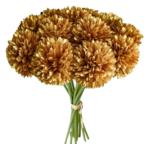 Image of Mandy's 12pcs Artificial Gold Ball Chrysanthemum Flowers