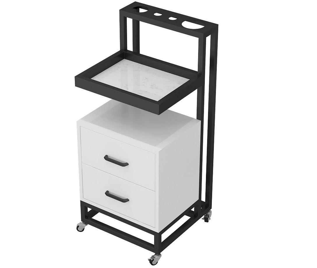 Shswud D Shswu Esthetician Cart, Salon Trolley Metal Cart For Beauty Salon Trolley Cart Spa Trolley With 2 Rawers Instrument Tray Nail Cart(D)