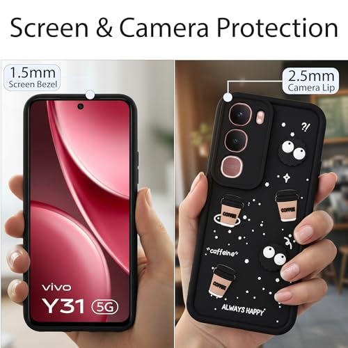 Image of DARKFIT Back Case Cover Compatible for Vivo Y400 Pro 5G | Cute Fun Cartoon 3D Ball | Coffee Silicone Case | Case Cover with Camera & Body Protection | Shock Proof | for Vivo Y400 Pro | Color Black