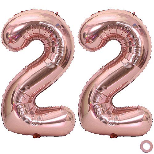 Juland Rose Gold Number Balloons Large Foil Mylar Balloons 40 Inch Giant Jumbo Number Balloons XXL for Birthday Party Decorations â€“ 22