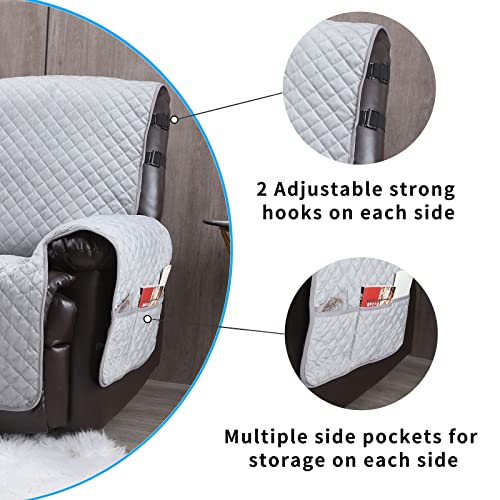 Image of Velvet Recliner Covers Non Slip Waterproof Large Recliner Chair Covers for Leather Chairs Recliner Sofa Cover for Living Room Recliner Furniture Protectors Covers for Dog Pets (Grey, 28 inch)