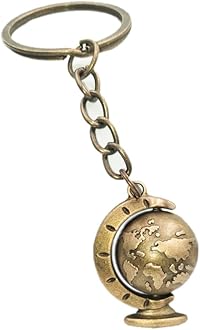Gudeke Globe Key Rings Rotating World Map Keychain Vintage Earth Keychain Gift, Bronze
