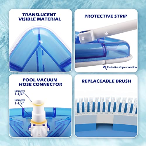 Pool Vacuum Head Bottom Brush, Triangular Weighted Transparent Swimming Pool Vacuum for Above Ground and Ingroud Pools, Suitable for 1-1/4" or 1-1/2" Hose (Blue, Triangle)