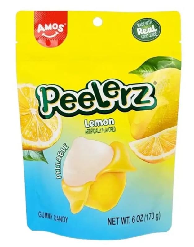 AMOS Peelerz Lemon Gummy Candy, Peelable Fruit-Shaped Candy | 6oz Resealable Pouch | Made with Real Fruit Juice, Fun & Chewy Holiday Snack - image 1