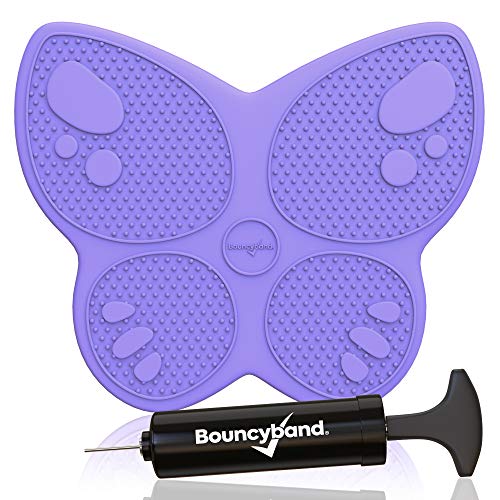 Shaped Wiggle Seats by Bouncyband–Purple Butterfly, 13”x11”x2.2”–Inflatable Sensory Cushion for Kids, Improves Student Productivity and Focus, Comes with Easy-Inflation Pump to Customize Firmness