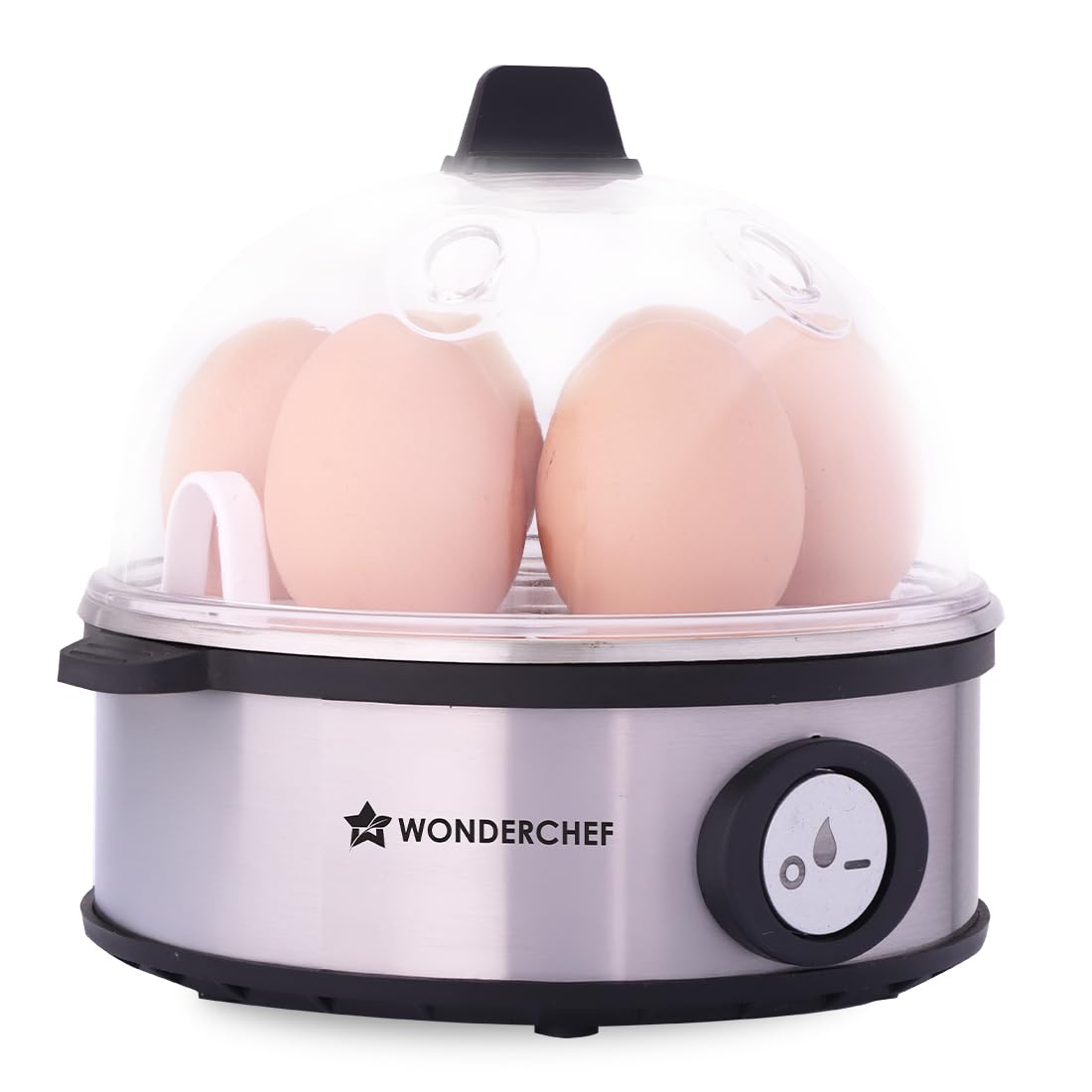 Wonderchef Essenza Instant Egg Boiler | 7 Poachers | 350 W |Stainless Steel Cool-touch Body | Auto Shut-off | Steaming Rack, Measuring Cup with Piercing Pin, Glass Lid with Steam Vent |2-Year Warranty-image-6