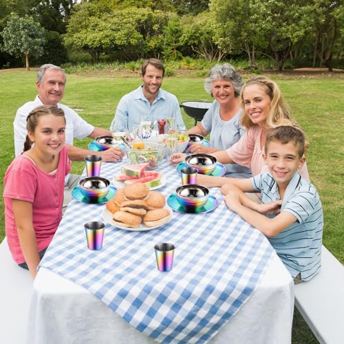 Layhit-30-Pcs-Rainbow-Stainless-Steel-Dinnerware-Set-Include-Set-of-10-Plates-Bowls-Cups-Iridescent-Cooking-Tableware-Reusable-Metal-Dishes-Cutlery-Bulk-for-Camping-Picnic-Kitchen-Dessert-Salad-Dinner
