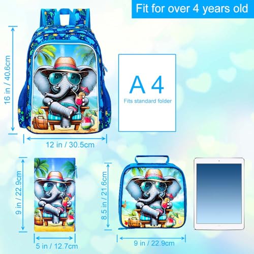 Image of 16 inch Backpack for Boys, 3Pcs Elephant Kids Bookbag with Lunch Box, School Backpacks Set for Elementary Preschool Kindergarten(Blue)