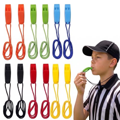 12 silbatos deportivos sin bola con cordón multicolor
