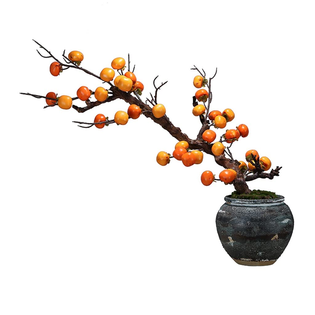 AYCDL Artificial Plants Indoor Indoor Artificial Plants New Chinese Retro Rough Pottery Bottle Simulation Persimmon Bonsai Desktop Decoration Plants Fake Plant,A-100 * 80cm