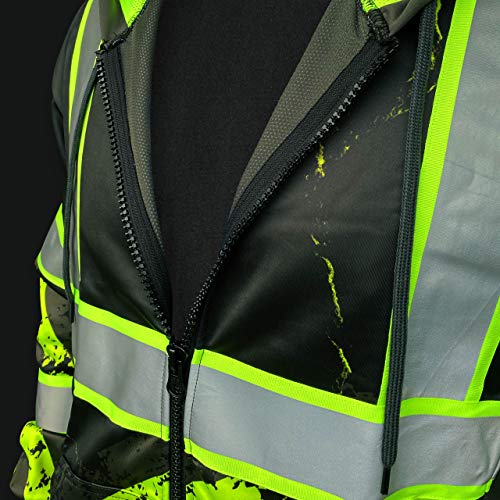 Safetyshirtz Ss360 Stealth American Grit Zip Up Hoody - Black - Enhanced Visibility L #TOP4