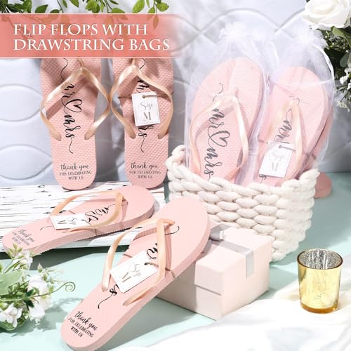 Image of Cuffbow Bulk Flip Flops for Wedding Guest Bride Sandals Spa Slippers with Size Card Organza Bag for Pool Beach Party