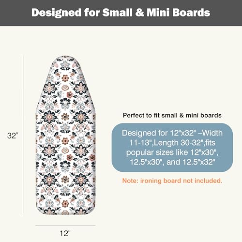 Image of Small Ironing Board Cover and Pad 12 inchx32 inch Small Iron Board Cover with Padding,Tabletop Mini Ironing Board Cover and Pad Small Size, Cotton Canvas, Heat Resistant, Drawstring Floral