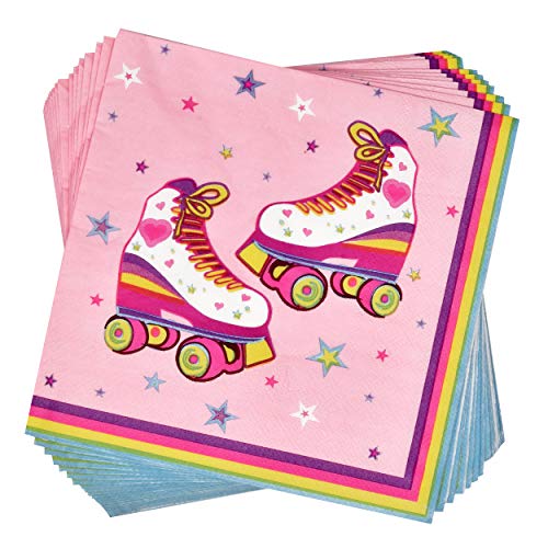 Roller Skating Party Supplies Tableware Set 24 9" Paper Dinner Plates 24 7" Plates 24 9 Oz Cups 50 Lunch Napkins For Girls Teens Roller Skate Retro Themed Disposable Birthday Dinnerware Decorations #TOP1