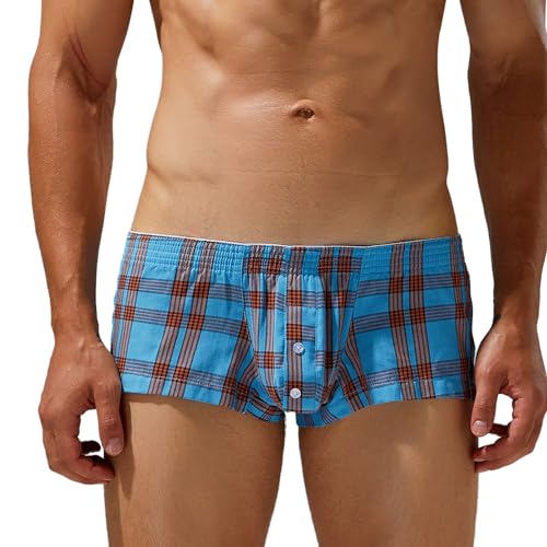 Casual Boxer Briefs for Men Retro Plaid Striped Print Bulge Pouch Comfort Underwear Middle Rise Sleepwear Shorts