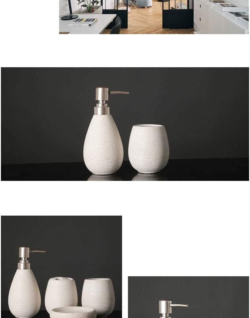 Soap Dispenser Refillable Hand Lotion Dispensers, Bathroom Accessories Set,4 Pieces Modern Ceramic Bathroom Accessories Bathroom Set Soap Dispenser Soap Dish Toothbrush Holder Rinse Cup for (Yellow)