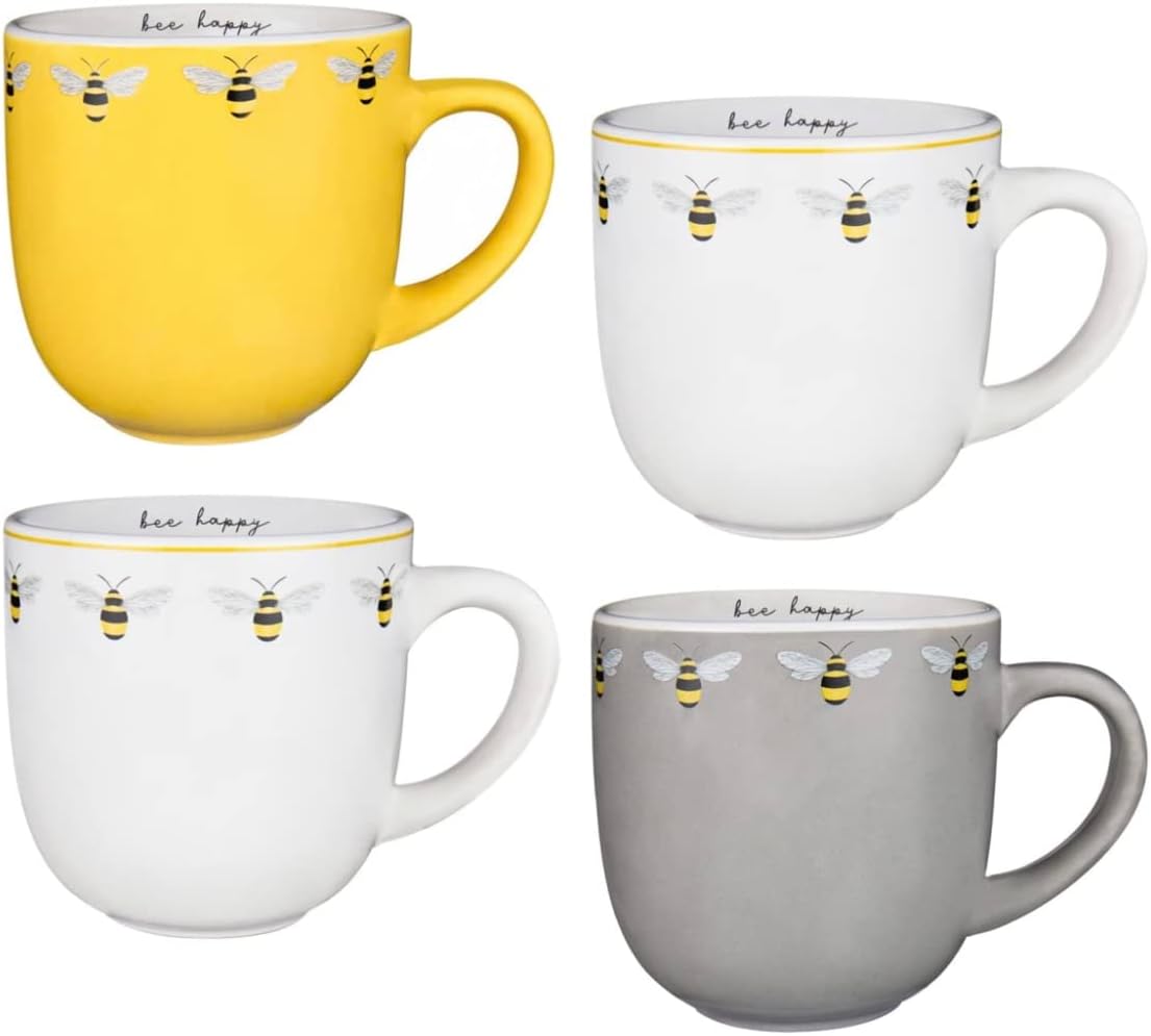 WoW HomeStore Bee Happy Printed Coffee Mugs Bee Tee Cups Kitchenware