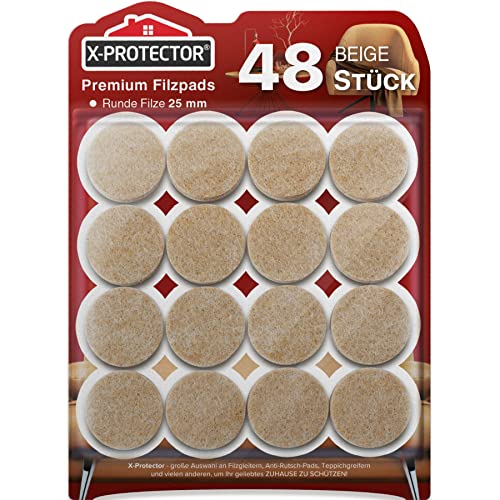 X-PROTECTOR Filzgleiter selbstklebend 48 Stück 25 mm - Premium Filzgleiter Groß - Großpackung Möbelgleiter - Möbel Filz selbstklebend für Möbelfüße - Schützen Sie Ihre Holzböden! Cover