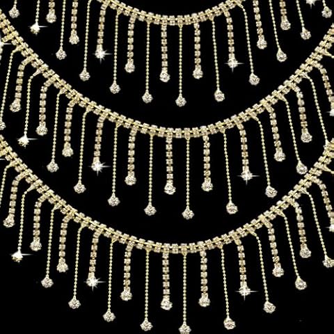 BetterJonny 3 Yards Gold Rhinestone Fringe Trim Cover