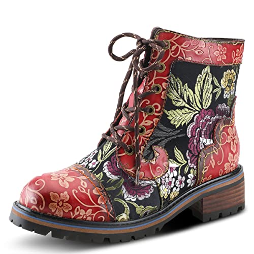 Spring Step L'Artiste Fantastic Booties for Women - Floral Hand Painted Womens Ankle Boots Low Heel - Everyday Wear Leather and Textile Western Booties Red Multi EU 37 / US 6.5-7 by Spring Step L'Artiste - Image 2