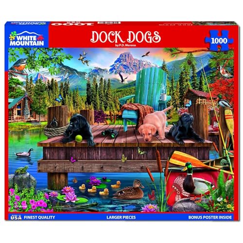 White Mountain 1000 Piece Jigsaw Puzzle Summer Dog Lake Day, Dock Dogs by White Mountain - Used condition - Image 2
