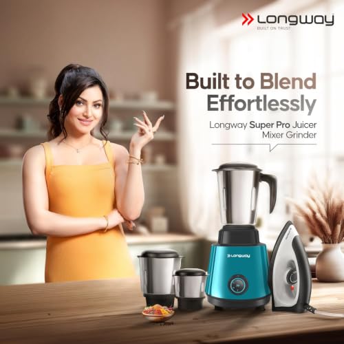 Image of Longway Super Pro Mixer Grinder | 500 Watt Powerful Motor for Grinding, Mixing, Juicing | 2 Years Warranty