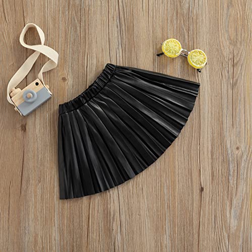 Visgogo Kids Baby Girls Shorts Skirts Outfits Solid Pu Leather Ruffles High Waist Mini Skirts #TOP3