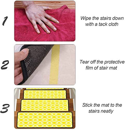 Abstract Seamless Lemons Yellow Stair Treads Runner Non Slip Self Adhesive Carpet Safety Rug Mats For Wooden Steps Kids Dogs Indoor Outdoor Step Covers 13Pcs #TOP5