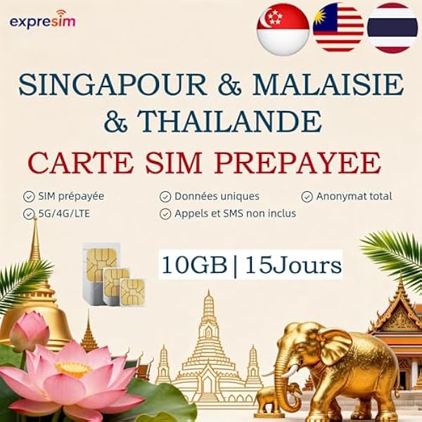 Przedpłacona karta SIM Malezja/Singapur/Tajlandia | 10 GB przez 15 dni | Plan bez zobowiązań i rejestracji | Całkowicie Anonimowy | Pojedyncza karta SIM Danych | 5G 4G Karta mobilna