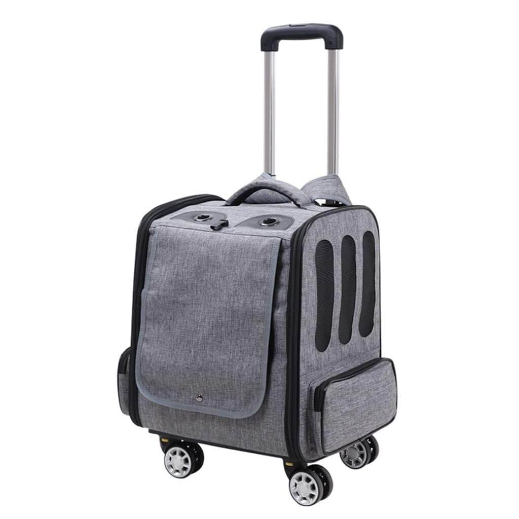 RRXEOUU Carrito de Viaje Plegable para Mascotas, Mochila para Perros y Gatos, Bolsa de Viaje Transpirable para Mascotas con Ruedas, Caja para Perros y Gatos con Bolsillos(Gray a)