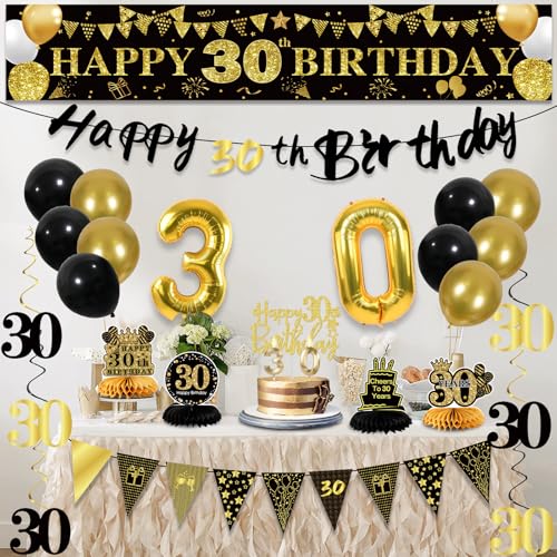 Image of 30th Birthday Decorations for Men, Black Gold 30th Party Decoration Kits