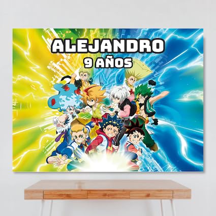Cartel Personalizado Beyyblaade,100x80 cm, Pancarta Cumpleaños, Decoracion