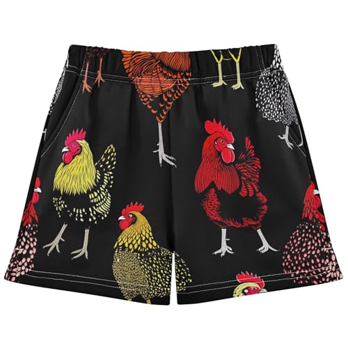 Girls Athletic Shorts Various Chickens Black Print Toddler Youth Comfy Pajama Sleepwear Summer Clothes, X-Small