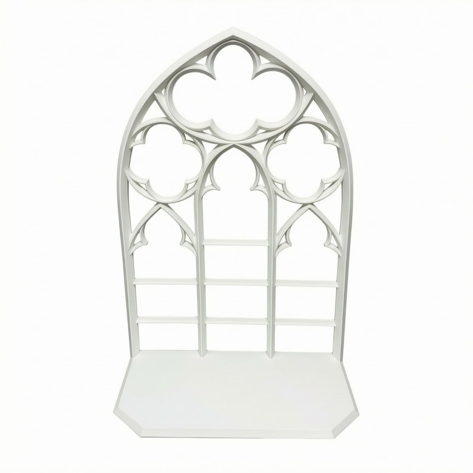 Estante catedral tallado en madera blanca para organizar y decorar paredes del hogar