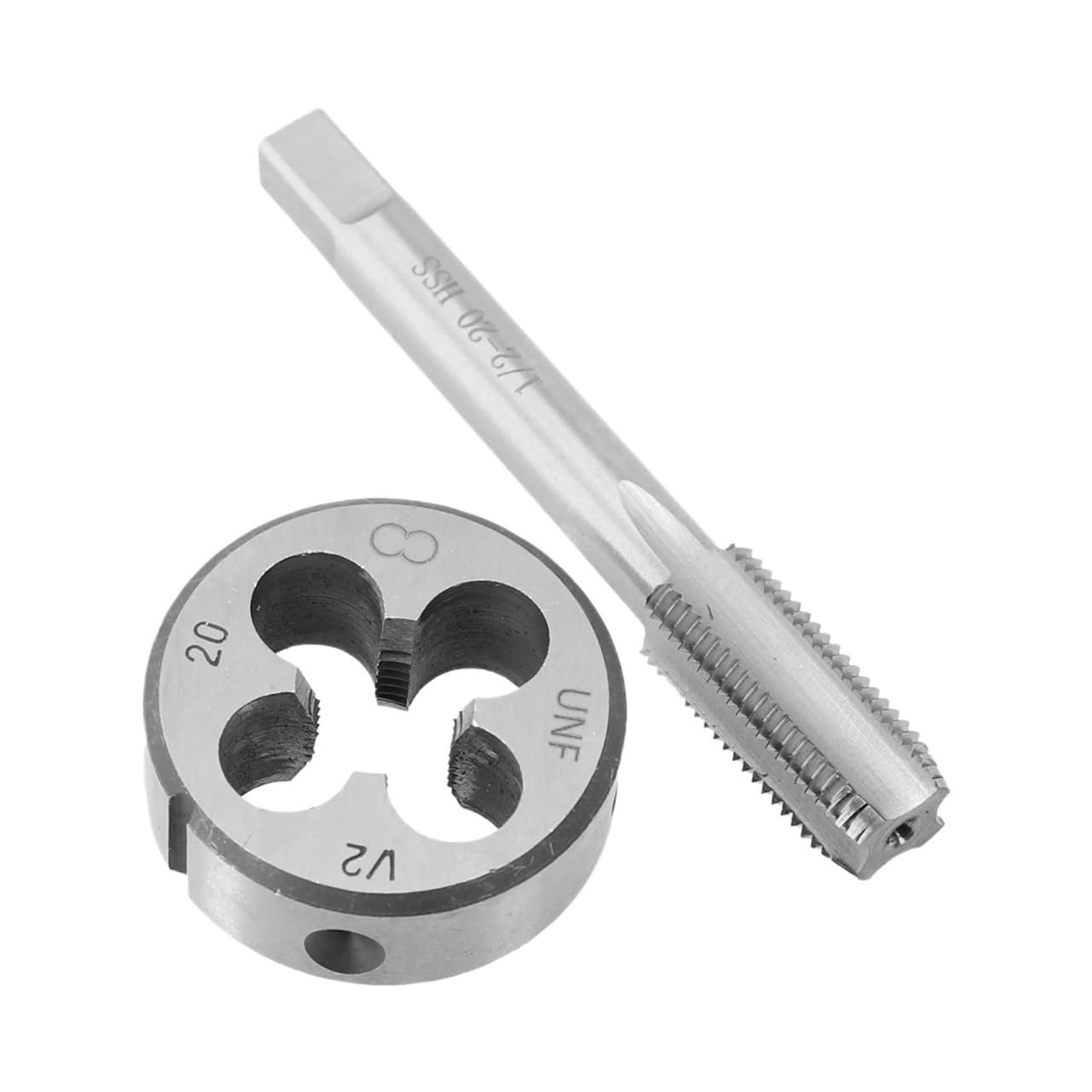 Troquel de roscar a derechas para roscar a máquina Juego de machos y terrajas HSS de roscar a la derecha de 1/2"-20 UNF, juego de machos y terrajas ideal for roscas internas de dispositivos, 1 juego