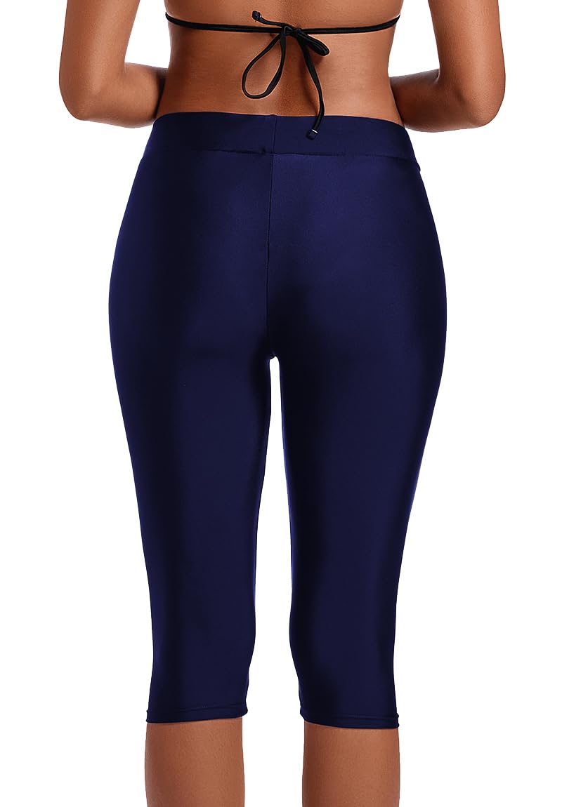 Akaeys Pantaloncini da bagno da donna, lunghezza al ginocchio, leggings con protezione solare, pantaloni sportivi crop da nuoto, tankini