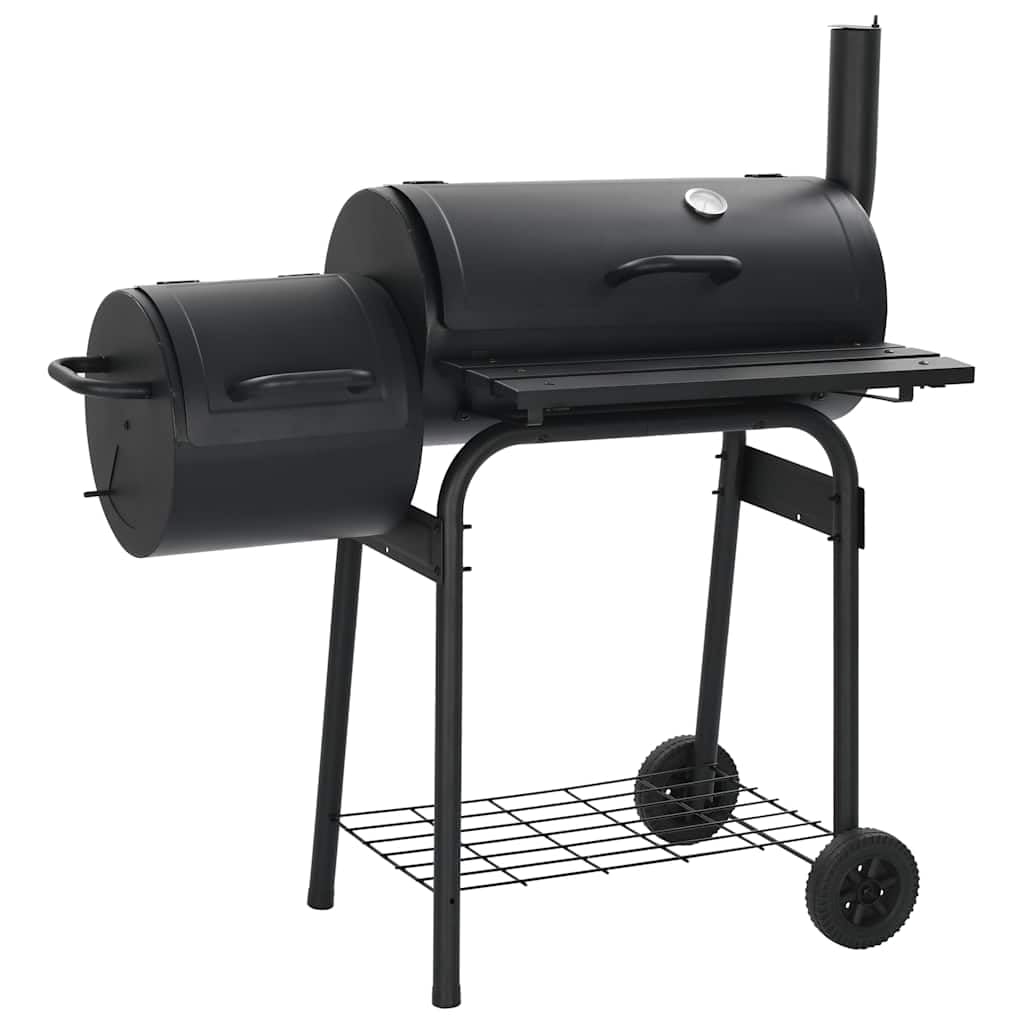 Klasyczny grill na węgiel drzewny, ze stali z termometrem, 3 chromowane ruszty, praktyczna półka, mobilny z 2 kółkami, do ogrodu, na taras, na zewnątrz, bez dymu