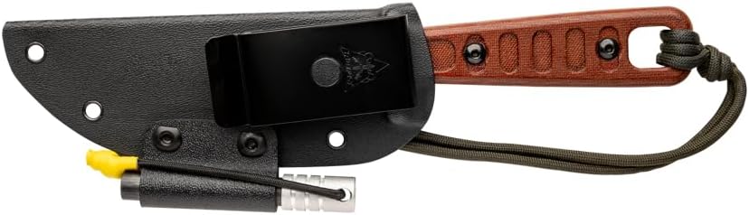 Tops Knives Lite Trekker Tan Full Tang fixed Blade- Black Traction Coating Blade Finish- Black Kydex Sheath w/Rotating Spring Steel Clip
